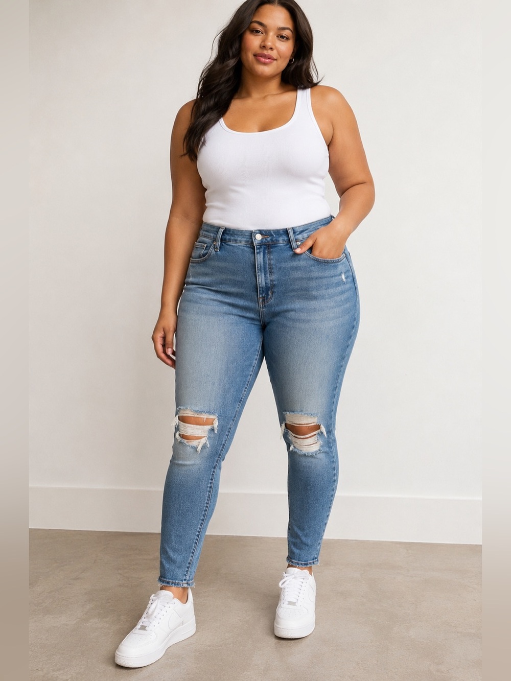 Good American Good Waist Distressed Boyfriend Jeans Light Wash Size 20
